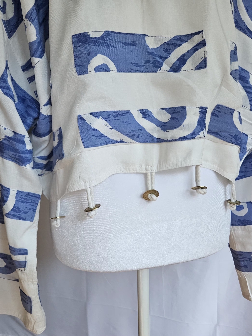 Nativewear Designs Vintage Crop Jacket L Rayon Blue White Avant Garde Boho - Picture 3 of 14